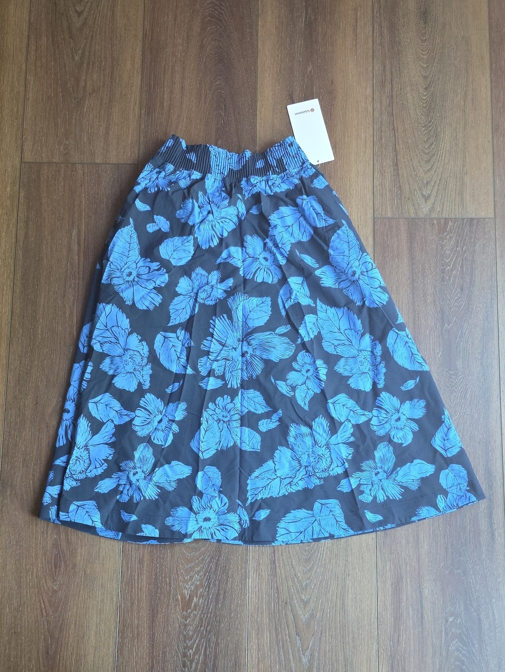 Stretch Woven Ruffle-Waist Midi Skirt XS Carved Flower Club Blue Multi - Picture 2 of 7